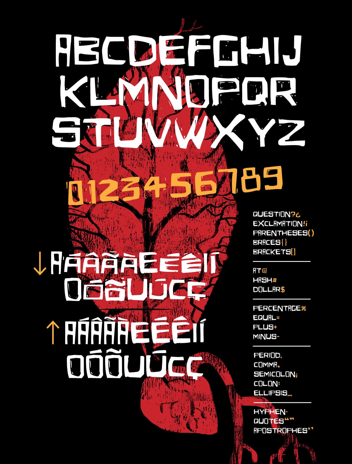 Eldes Cordel horror font — woodcut-style characters illustration