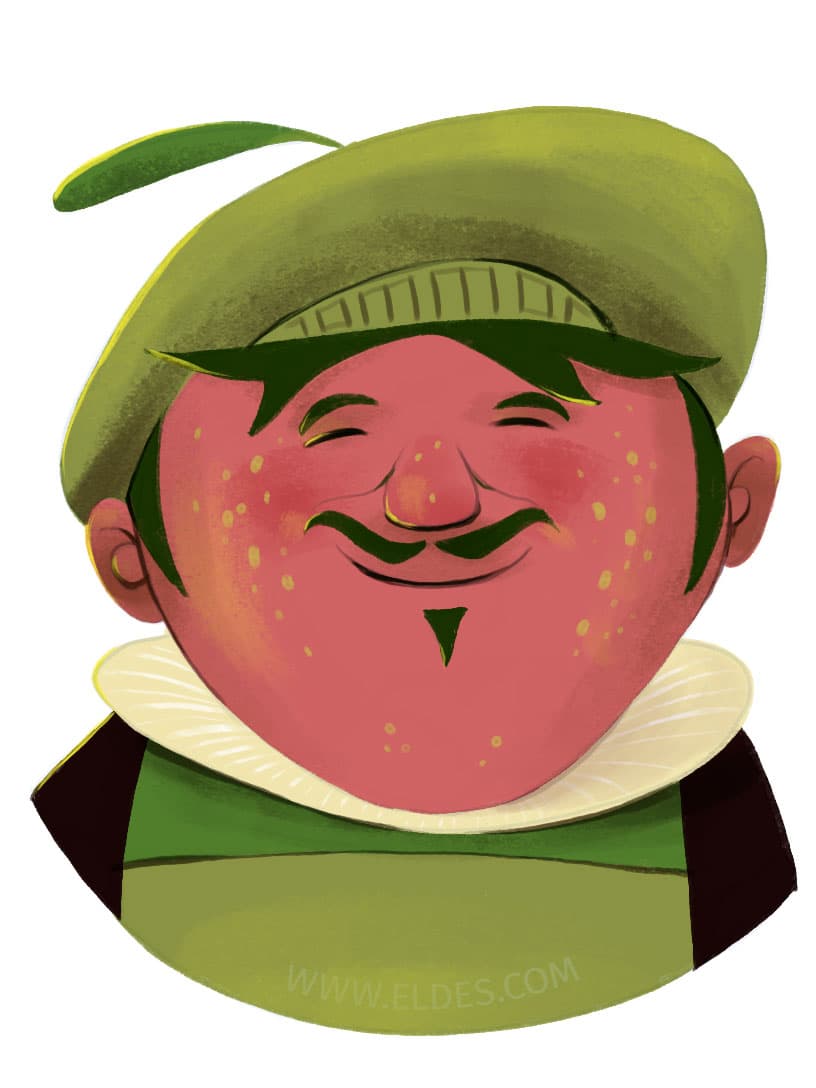 Illustration created by illustrator Eldes, depicting the Strawberry Pudding Prince, from the book The O Príncipe Nabo