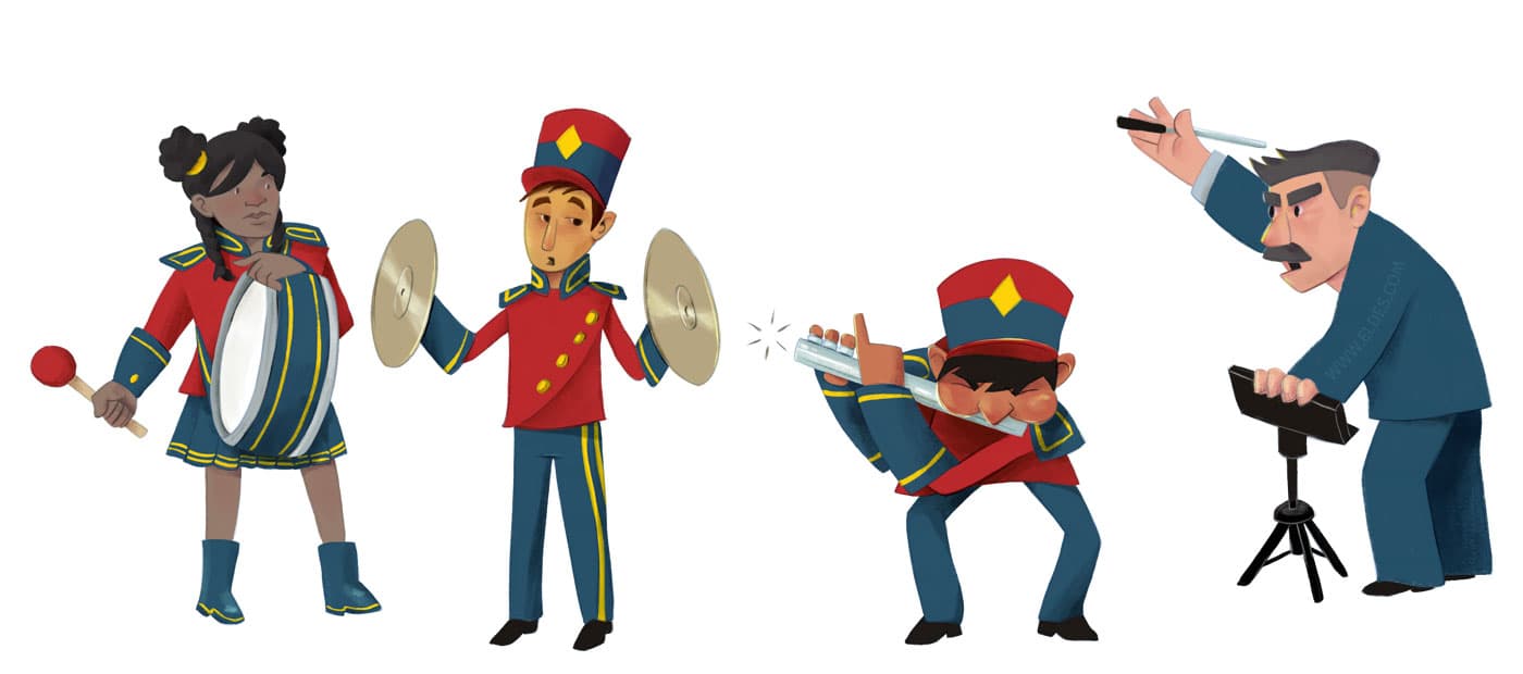 Illustration created by illustrator Eldes, depicting the band from the book Toca e Foge ou a Flauta sem Mágica