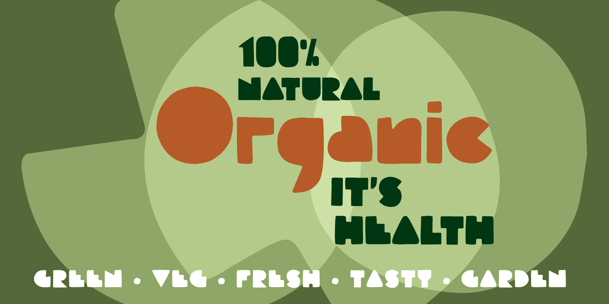 Tapoca used in an organic product label layout with "100% natural", "Organic" and "It's health" in green and orange tones
