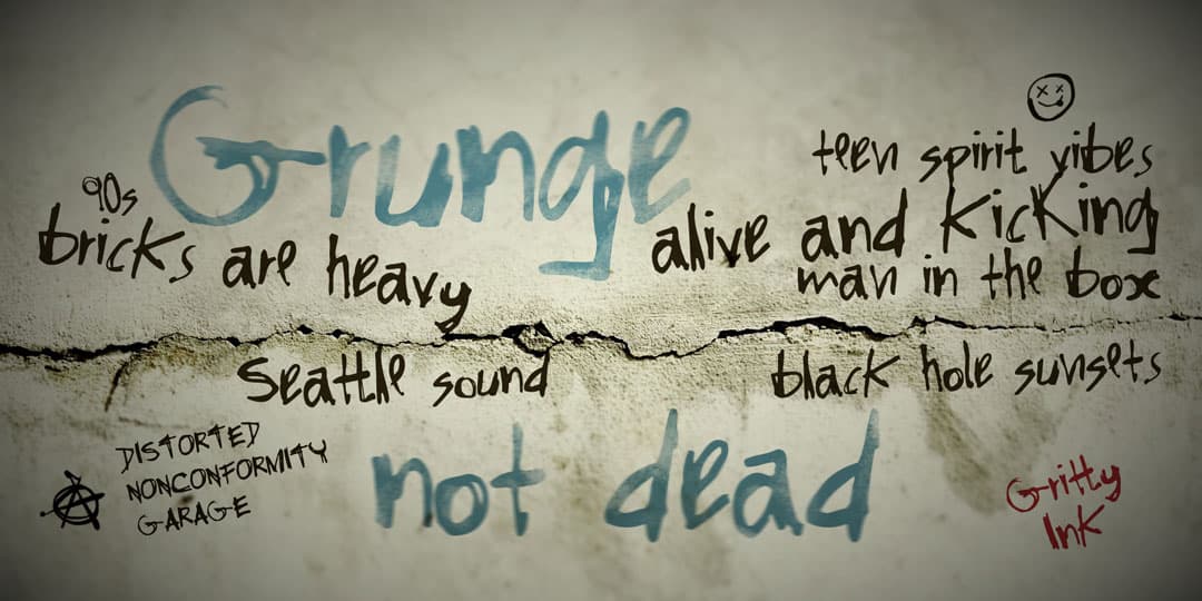 Gritty Ink font specimen — punk rock and 90s grunge handmade display typeface