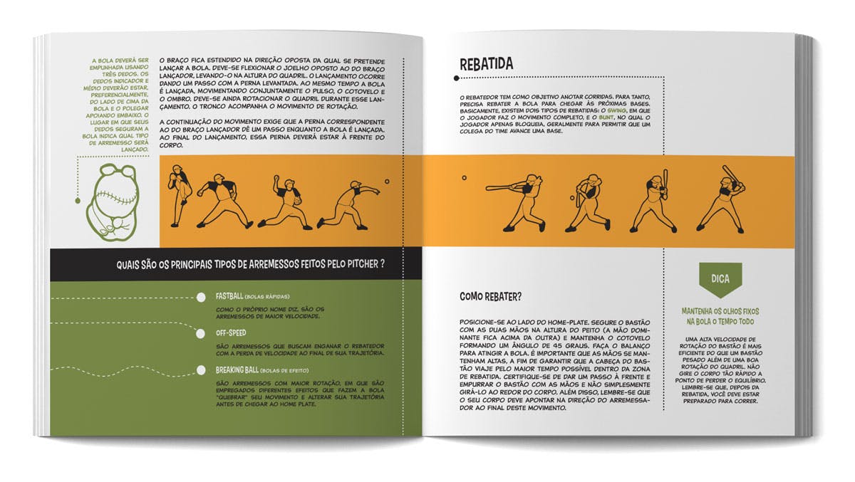 Mockup show pages 12 and 13 (Fundamentals about hitting and pitching)