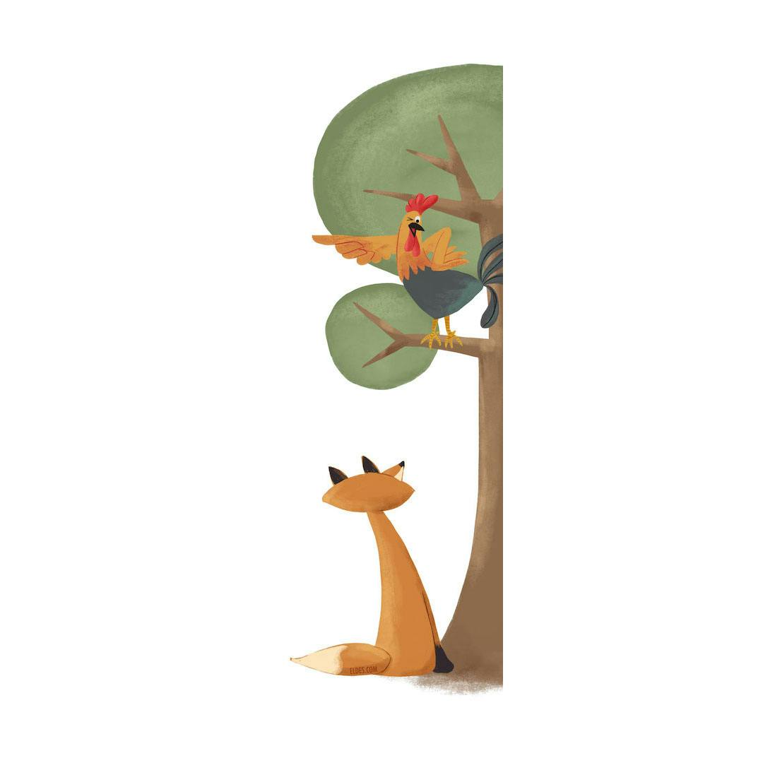Illustration for "O galo e a raposa"