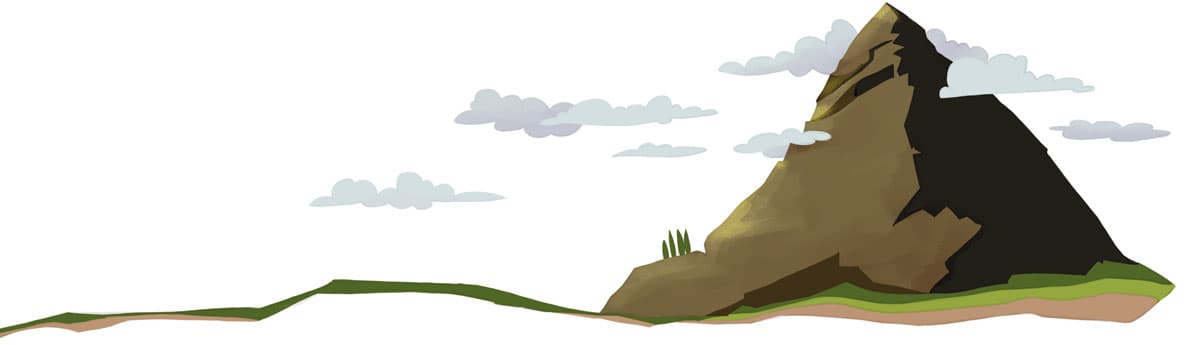Illustration by illustrator Eldes, depicting the landscape of Mount Olympus, for the textbook Hora das Letras