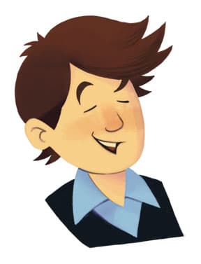 Illustration by illustrator Eldes, depicting the face of a young person smiling with eyes closed, in a mocking expression, for the textbook Hora das Letras